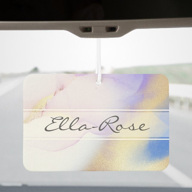 Purple Abstract Ink Luxury Gold Custom Name Car Air Freshener (Creator Uploaded)