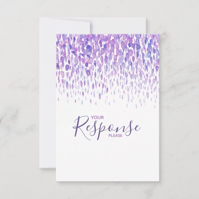 Purple abstract modern art wedding reply RSVP Card (Front)