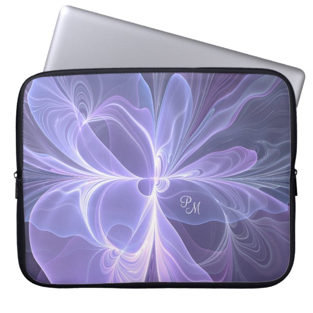 Purple Abstract Modern Fractal Art Initials Laptop Sleeve (Front)