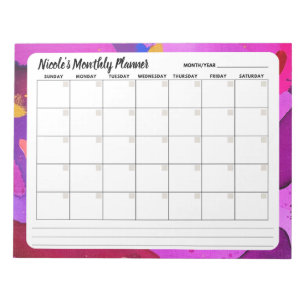Purple Abstract Monthly Calendar Notepad 