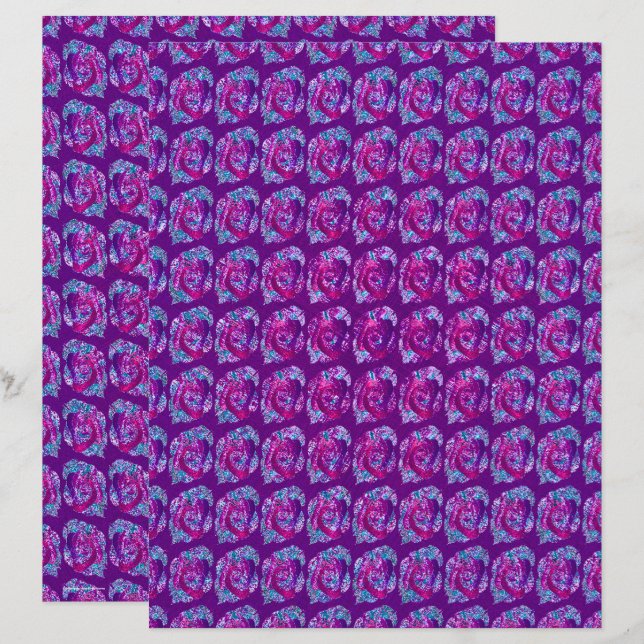 Purple Abstract Roses Scrapbook Paper 2-Sided Page (Front/Back)