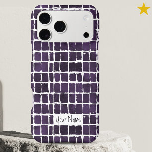 Purple Abstract Watercolor Chequered Custom Name