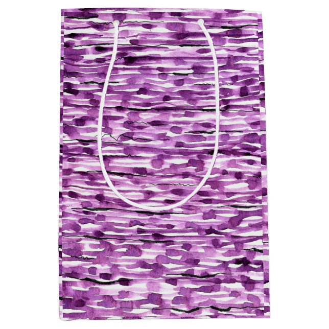 Purple Abstract Watercolor Stripes Medium Gift Bag (Front)