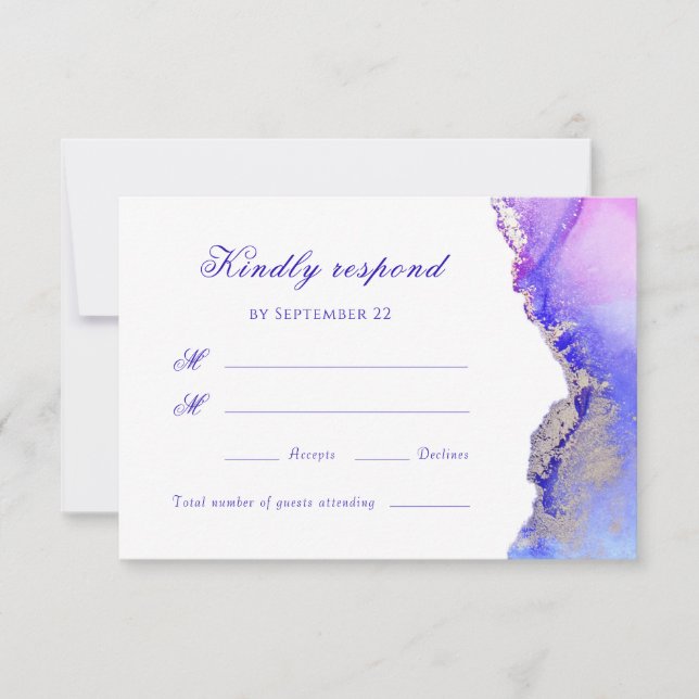 Purple Abstract Wedding RSVP Card (Front)