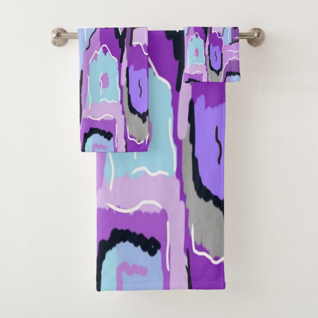 Purple Abstract with Blue and Black Bath Towel Set (Insitu)