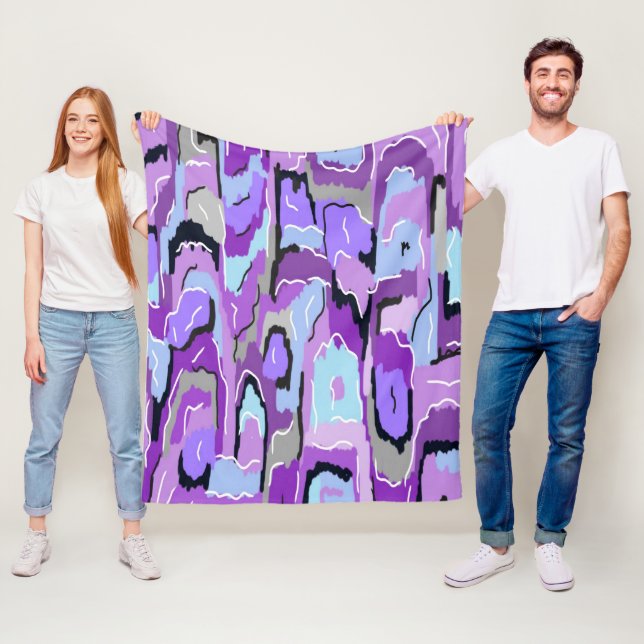 Purple Abstract with Blue and Black  Fleece Blanket (In Situ)