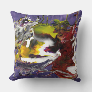Purple Abstract with Red and Yellow Fluid Swirls Cushion