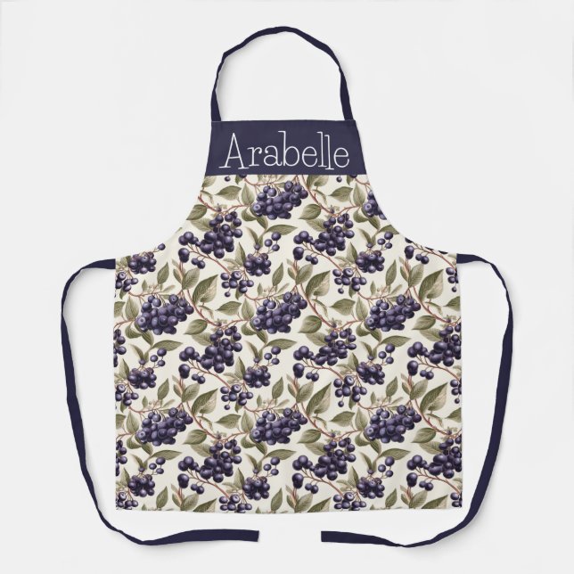 Purple Acai Berries with Green Leaves Apron (Front)