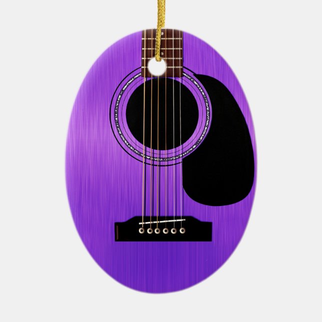 Purple Acoustic Guitar Ceramic Tree Decoration (Front)