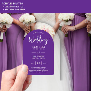 Purple Acrylic Wedding Invites White Text Modern Invitations