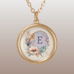 Purple add initial floral gold plated necklace<br><div class="desc">Adorn yourself with this charming Zazzle necklace, featuring a delicate floral design. Personalise it with your initial in purple to make it uniquely yours! Perfect for any occasion, this necklace adds a touch of elegance and a pop of colour to your outfit. It’s a beautiful way to celebrate your individuality...</div>