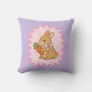 Purple Adorable Bunny Carrot & Daisy  Cushion