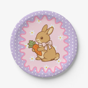 Purple Adorable Bunny Carrot & Daisy  Paper Plate