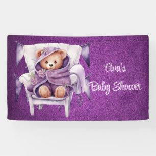 Purple Adorable Teddy Bear Girl Baby Shower  Banner