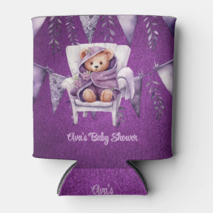 Purple Adorable Teddy Bear Girl Baby Shower Can Cooler