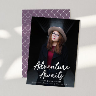 Purple   Adventure Awaits Photo Graduation Announcement