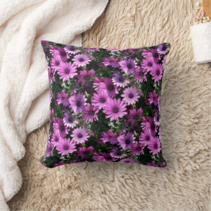Purple African Daisy Flowers Nature Pattern Cushion