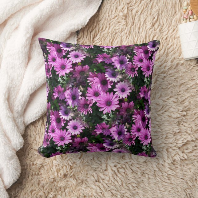 Purple African Daisy Flowers Nature Pattern Cushion (Blanket)