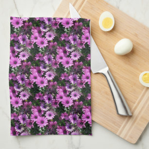 Purple African Daisy Flowers Nature Pattern    Tea Towel