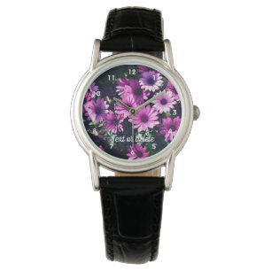 Purple African Daisy Flowers Personalised Watch