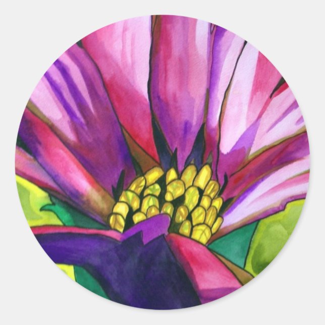 Purple African Daisy watercolor art flower Classic Round Sticker (Front)
