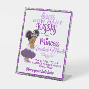 Purple Afro Puff Princess How Many Kisses Game Pedestal Sign