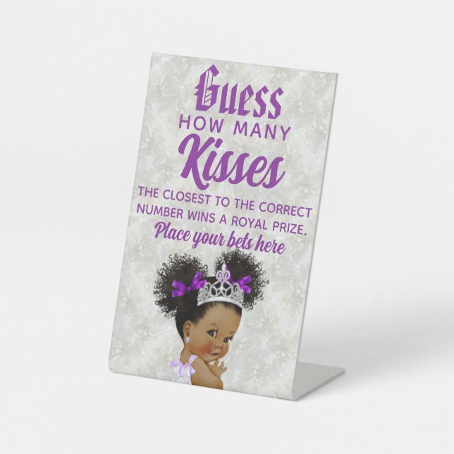 Purple Afro Puff Princess |How Many Kisses Game Pedestal Sign (Front)