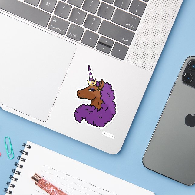 Purple Afro Unicorn (Laptop w/ iPhone)