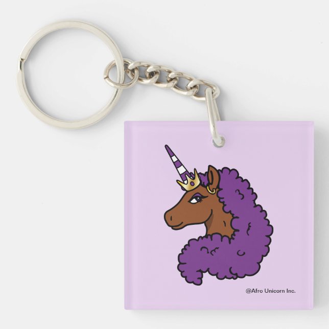 Purple Afro Unicorn Key Ring (Front)