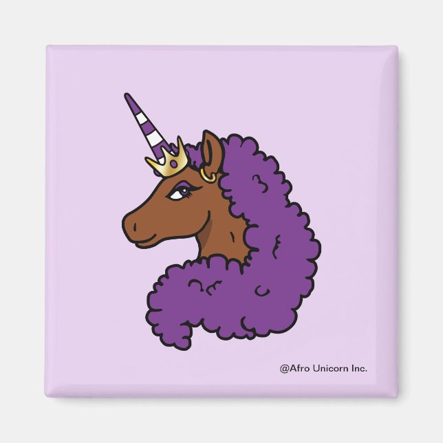 Purple Afro Unicorn Magnet (Front)