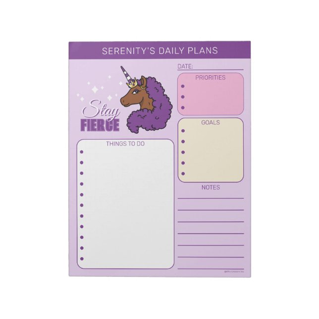 Purple Afro Unicorn Notepad (Rotated)