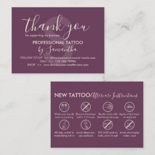 Purple Aftercare Instructions Tattoo Thank you Business Card