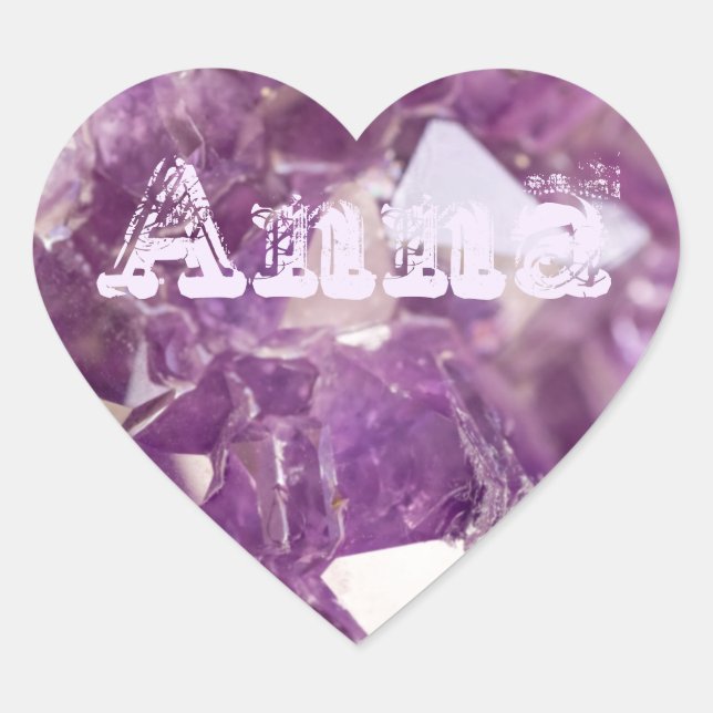 Purple Agate Amethyst Typography Name Template Heart Sticker (Front)