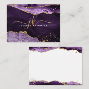 Purple Agate Geode Gold Glitter Monogram Script Card
