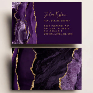 Purple Agate Geode Gold Glitter Real Estate Business Card
