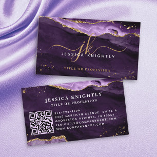 Purple Agate Geode Monogram Gold Script Business Card