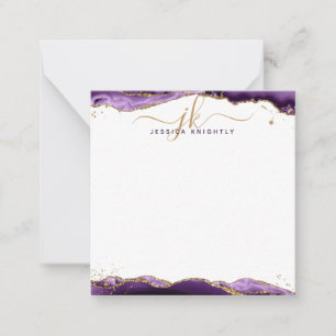 Purple Agate Geode Script Monogram Gold Glitter  Card
