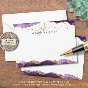 Purple Agate Geode Script Monogram Gold Glitter Card