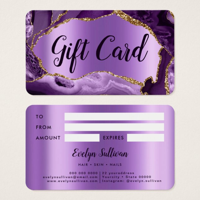 Purple Agate Gift certificate (Front & Back)
