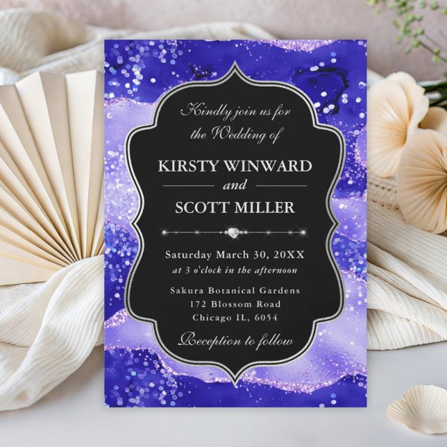 Purple Agate Glitter Glam Elegant Wedding Invitation (Creator Uploaded)