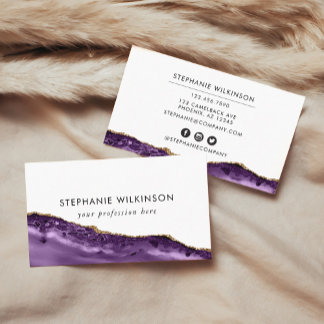 Purple Agate & Gold Border Watercolor Business Card