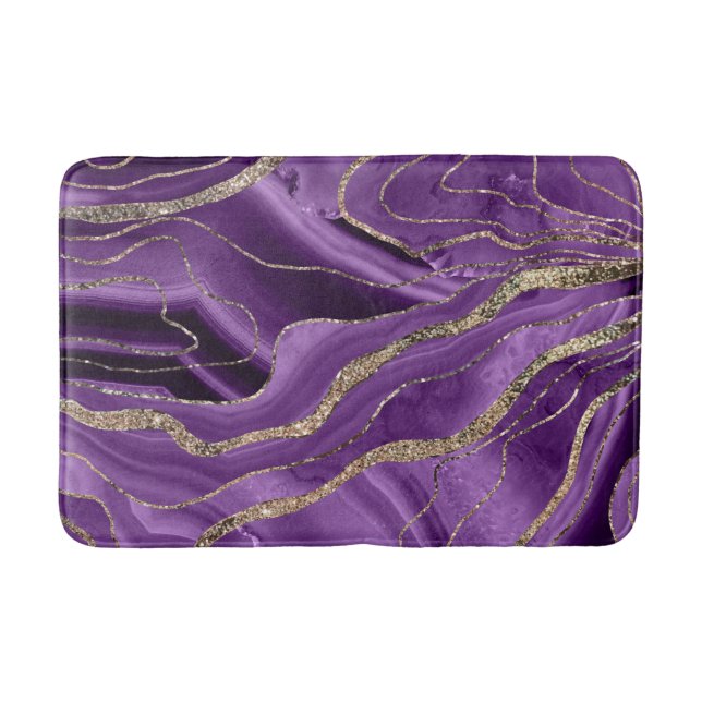 Purple Agate Gold Glitter Glam #1 Bath Mat (Front)