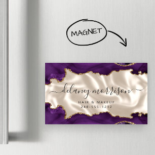 Purple Agate Gold Glitter Ivory Luxury Magnetic Business Card