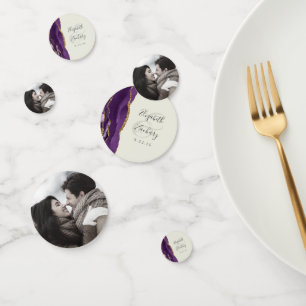 Purple Agate Gold Glitter Photo Ivory Wedding Confetti