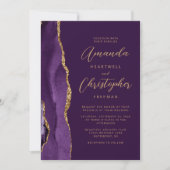 Purple Agate Gold Modern Script Wedding Invitation (Front)