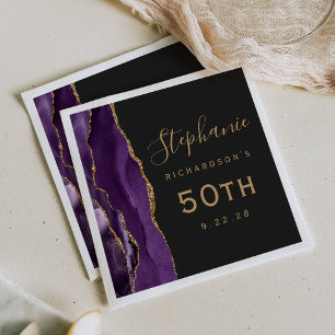 Purple Agate Gold Script Dark 50th Birthday Napkin
