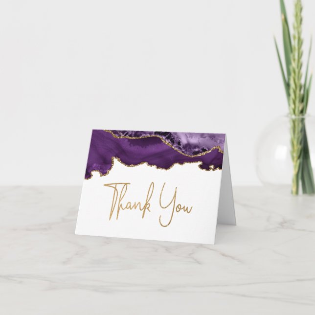 Purple Agate Gold Script Thank You Card (Front)