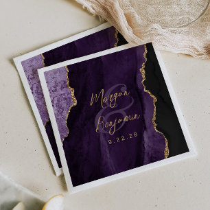 Purple Agate Gold Script Wedding Napkin