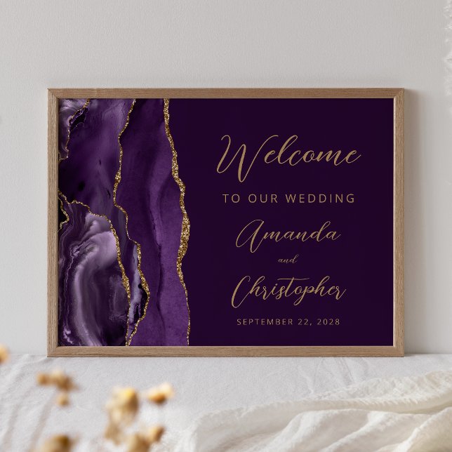 Purple Agate Gold Script Wedding Welcome Poster (Creator Uploaded)