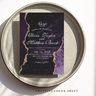 Purple Agate & Gold Wedding Script Wedding Invitation